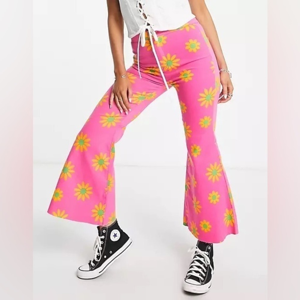 Free People Pink Floral Flare Pants - Picture 4 of 5